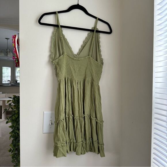 Green crochet hippy style strappy mini knit daisy dress by Indulge - Picture 6 of 8